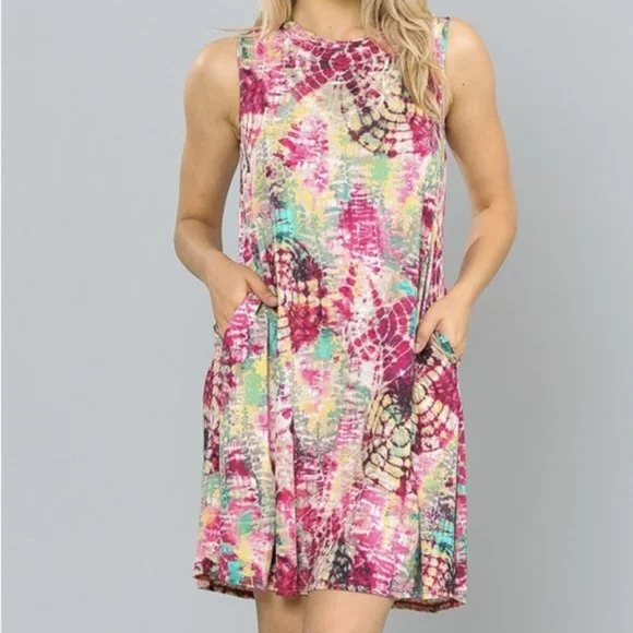 NWT Tie Dye Sleeveless Swing Dress - Picture 2 of 9
